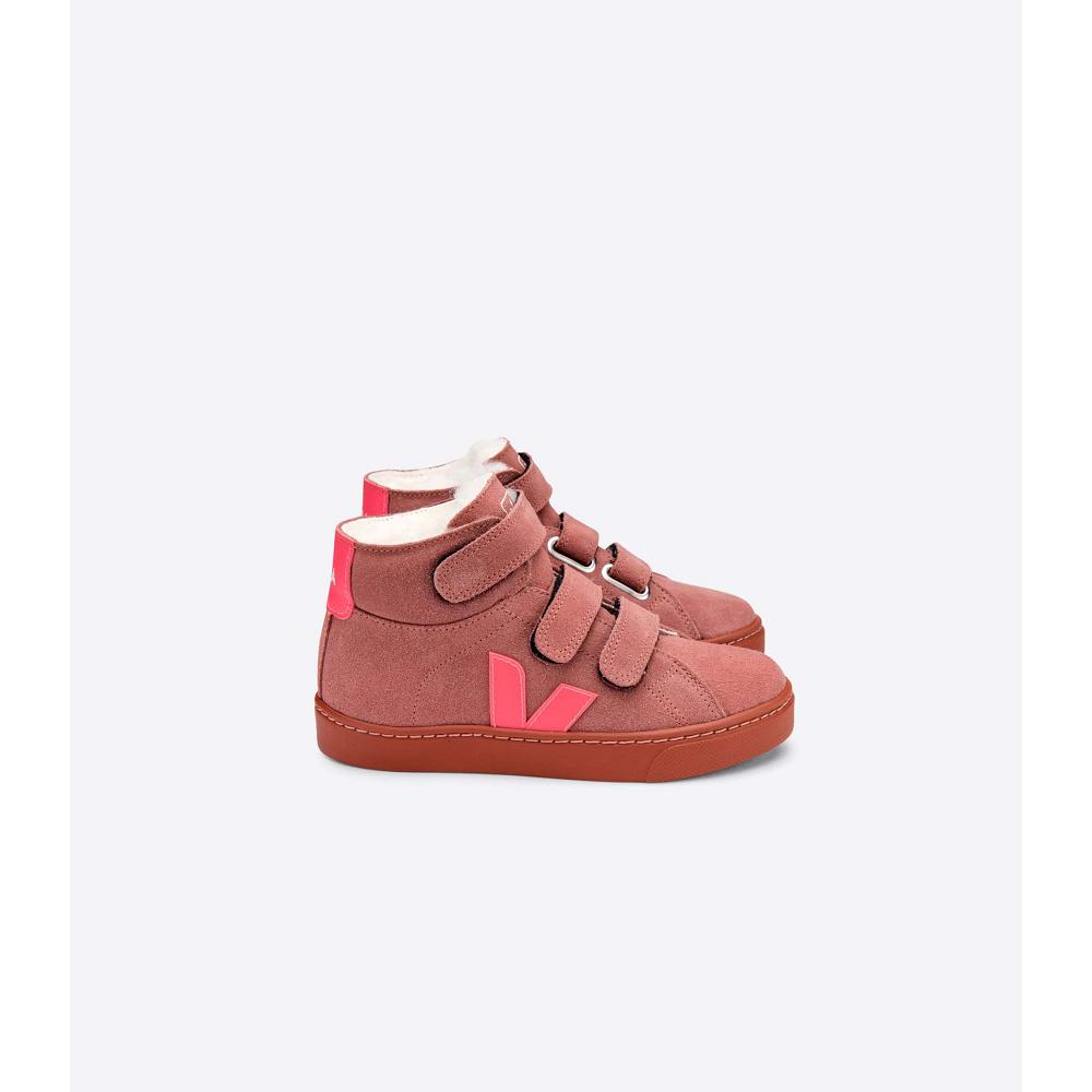 Kids\' Veja ESPLAR MID FURED SUEDE High Tops Red | SG 699HAP